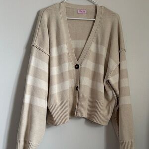 Pink Lily Beyond The City Beige and Ivory Striped Cardigan